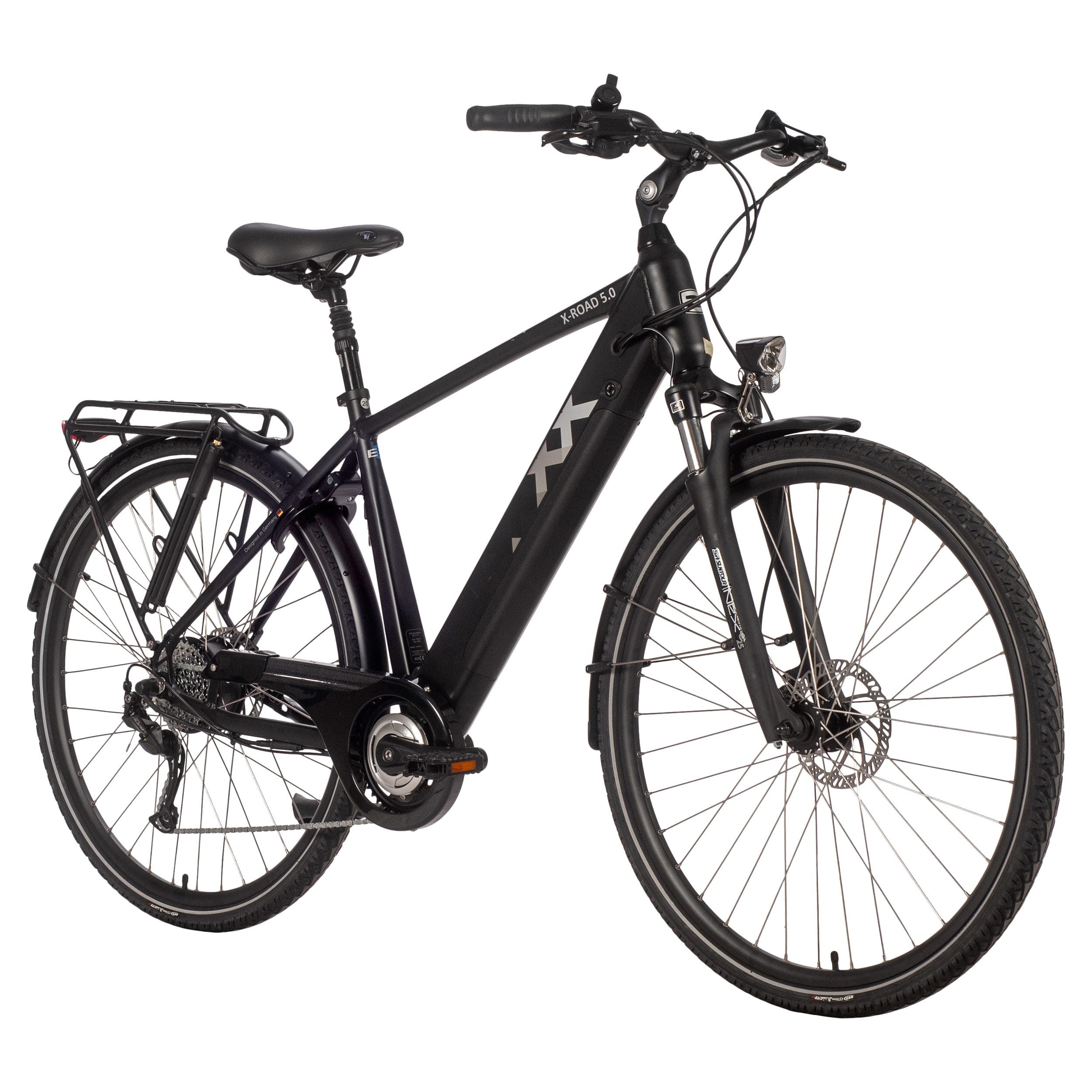 SAXXX E-Bike X-Road 5.0 E-Trekkingbike, 9 Gang Shimano, Kettenschaltung, Hinterradmotor, 468 Wh AKKU, Scheibenbremsen, Federgabel