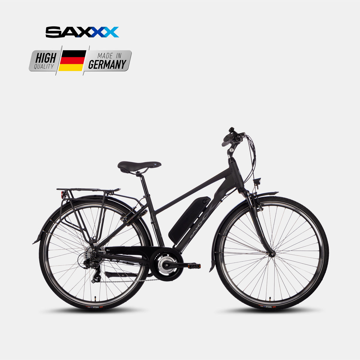SAXXX Touring Sport Trapez, 7-Gang, Unterrohr-Akku, Gepäckträger und Schutzbleche, schwarz