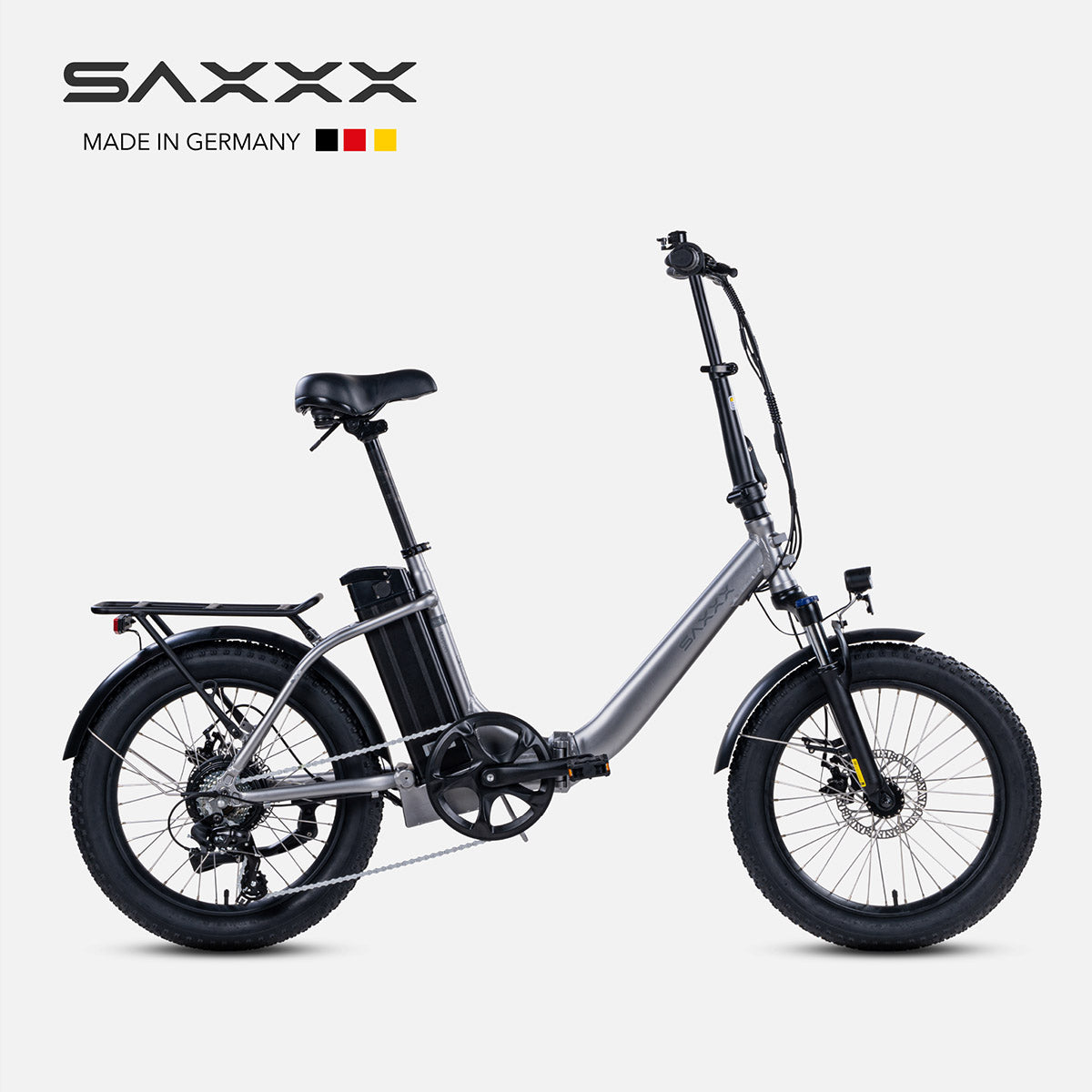 SAXXX Metron Klapprad E-Bike Silbergrau, 320 W Heckmotor (BAFANG S118)