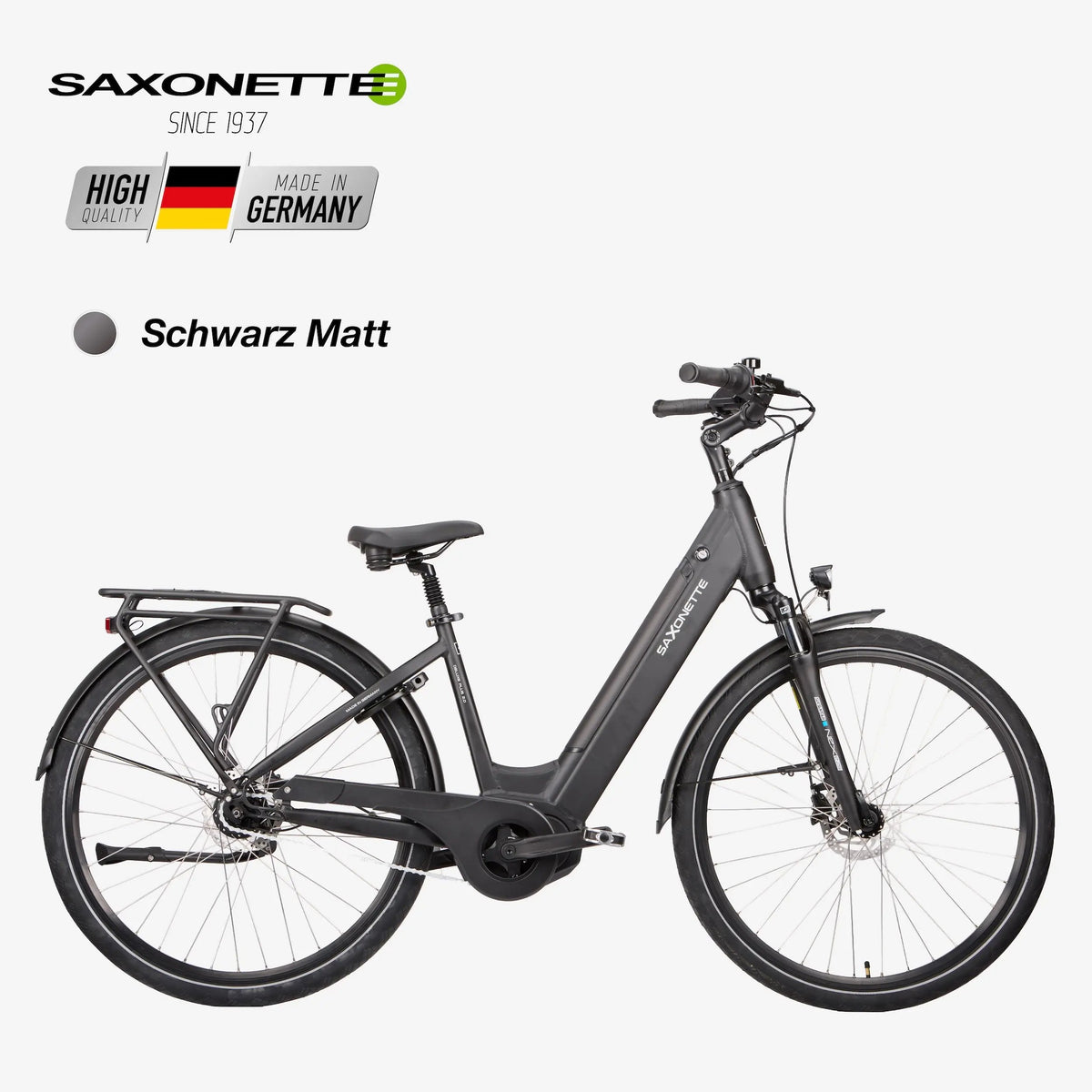 SAXONETTE, Deluxe Plus 2.0, Wave, E-Bike, Elektrofahrrad, Schwarz Matt, Tiefeinsteiger, City-E-Bike, Pedelec, MADE IN GERMANY