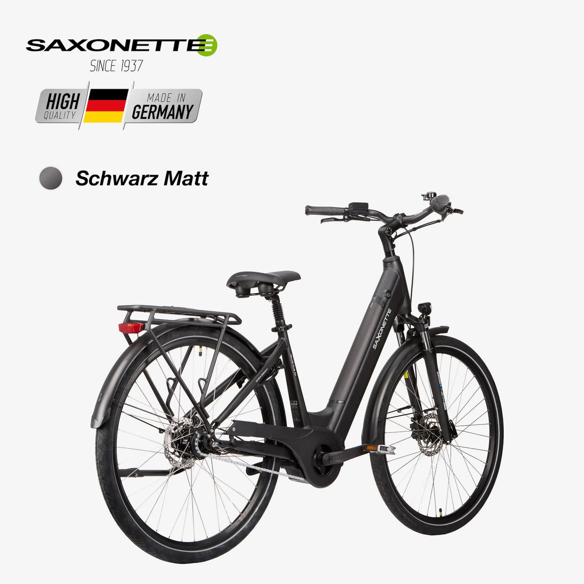 SAXONETTE, Deluxe Plus 2.0, Wave, E-Bike, Elektrofahrrad, Schwarz Matt, Tiefeinsteiger, Kettenschutz, City-E-Bike, Pedelec, MADE IN GERMANY