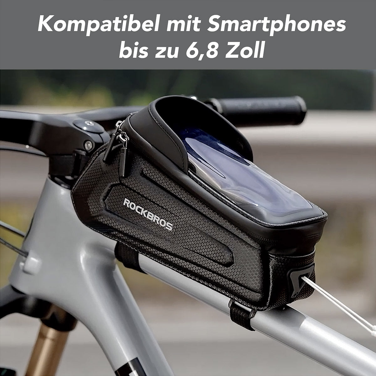 ROCKBROS Fahrrad Tasche Wasserdicht Touchscreen Lenkertasche Oberrohr MTB Rennrad Rahmentasche 6,5 Zoll Handyhülle Fahrrad Zubehör