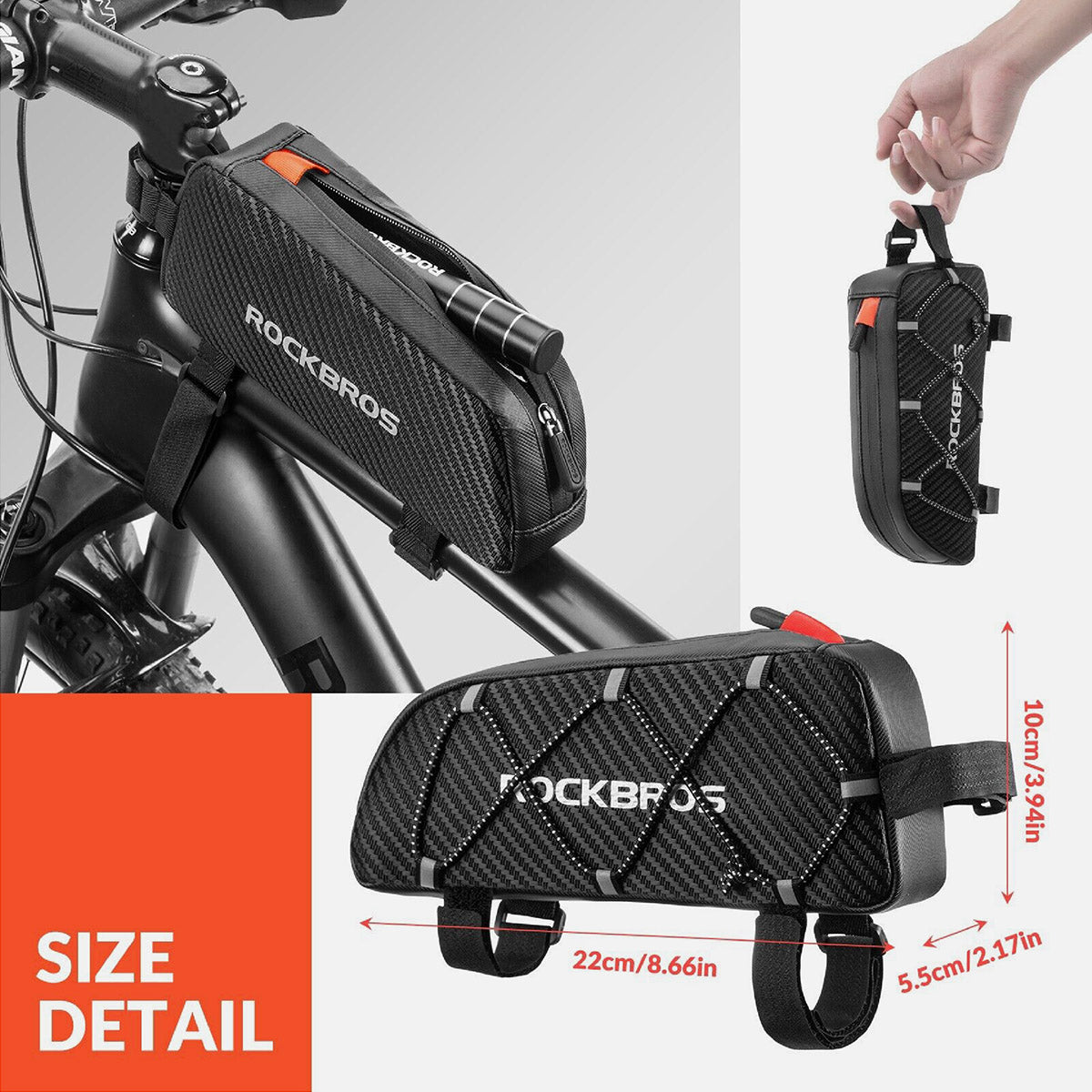 ROCKBROS 1L Wasserdichte Fahrradrahmentasche Reflektor Klettverschluss