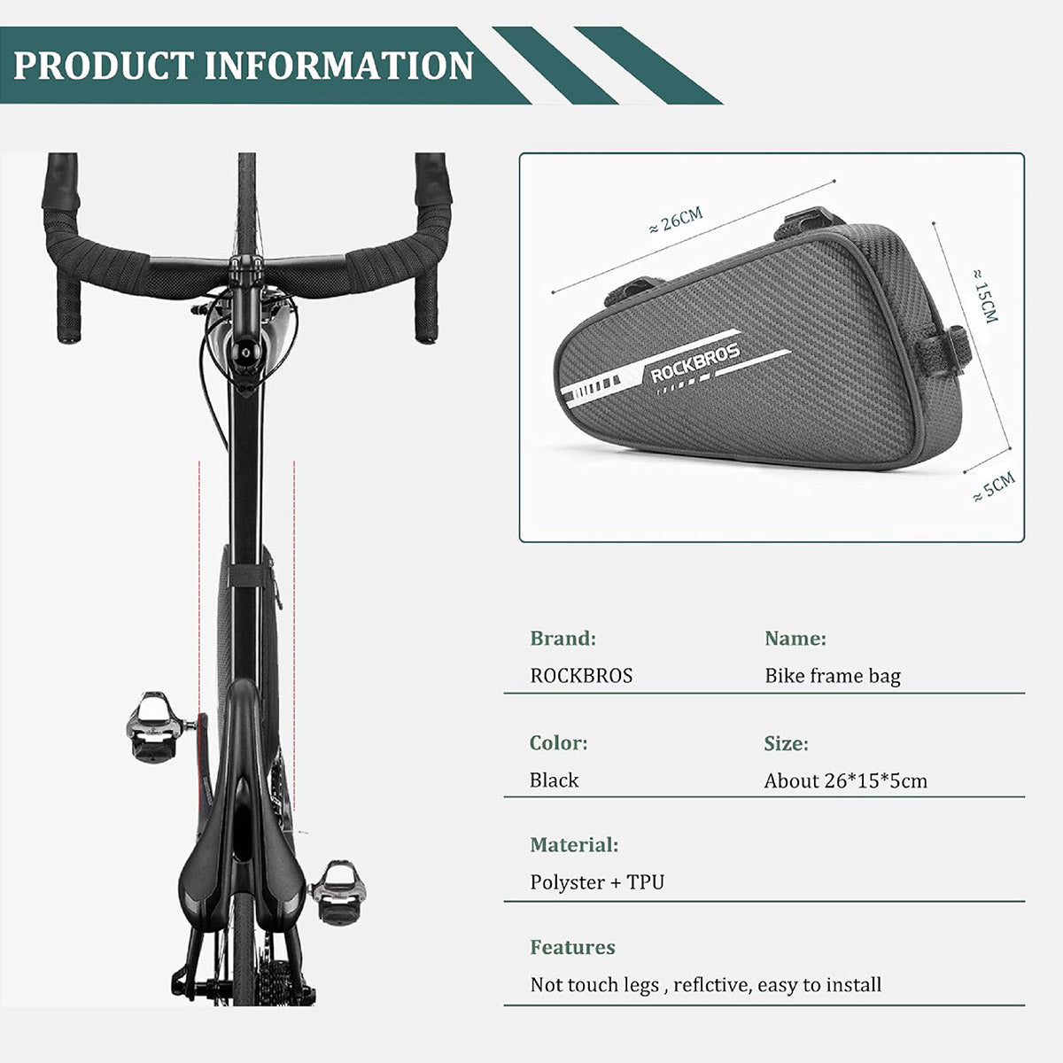 ROCKBROS Fahrrad Dreiecktasche 1,2 L Leicht Stoßfest Reflektierend