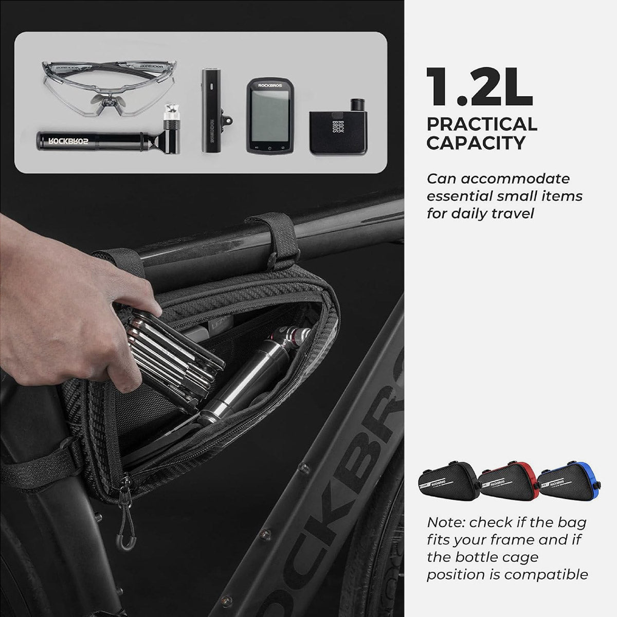ROCKBROS Fahrrad Dreiecktasche 1,2 L Leicht Stoßfest Reflektierend
