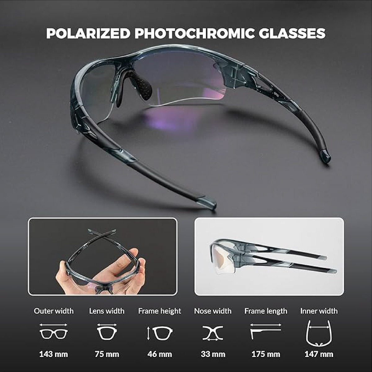 ROCKBROS Photochromatische Fahrradbrille für Damen und Herren TR90 Leicht UV400