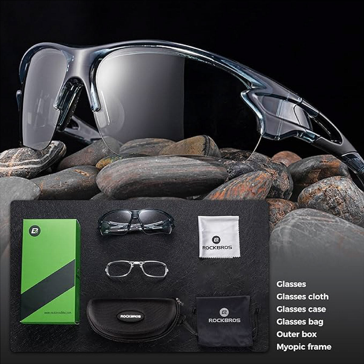 ROCKBROS Photochromatische Fahrradbrille für Damen und Herren TR90 Leicht UV400