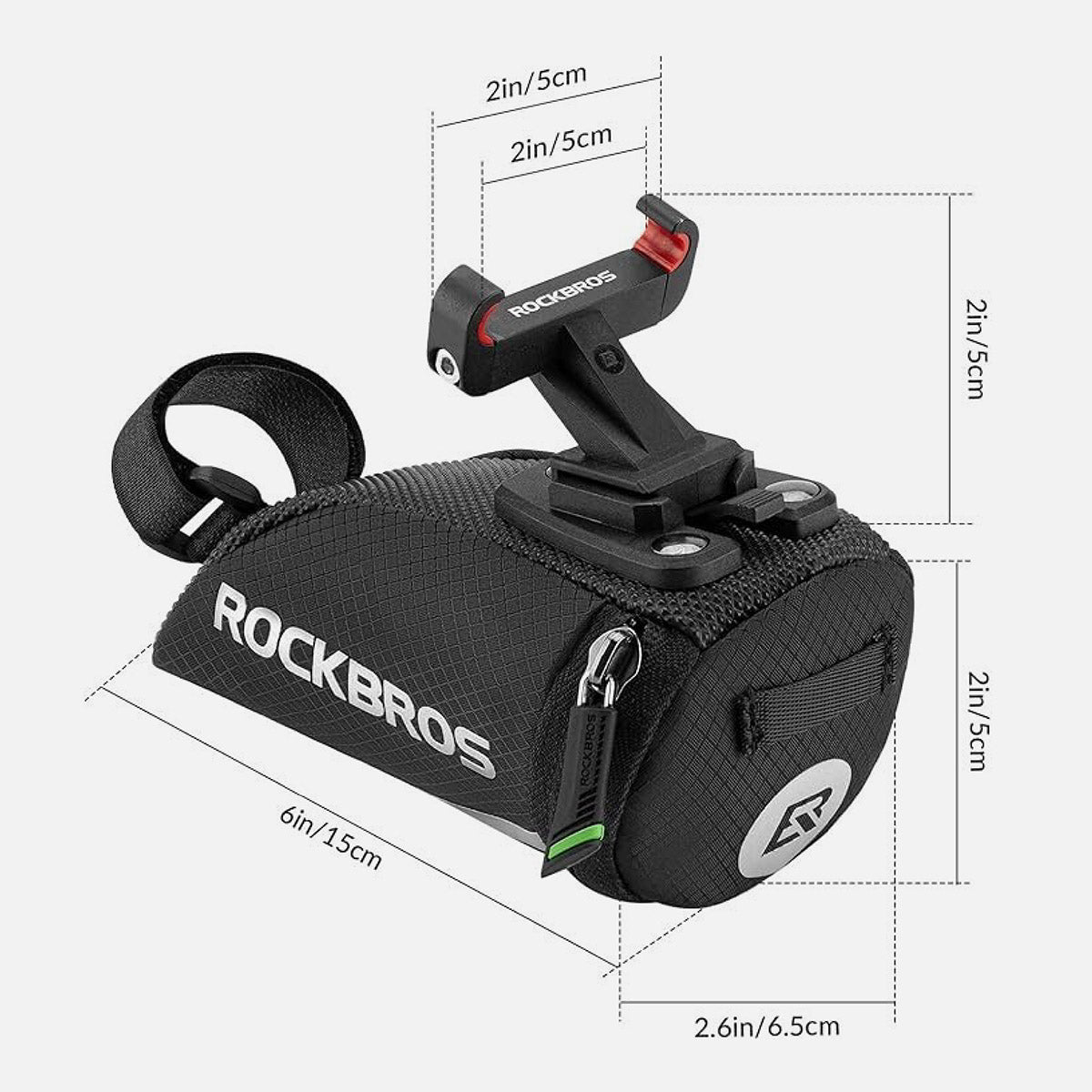 ROCKBROS Fahrradsatteltasche 1L Nylon Reflektierend mit Rücklicht-Halterung