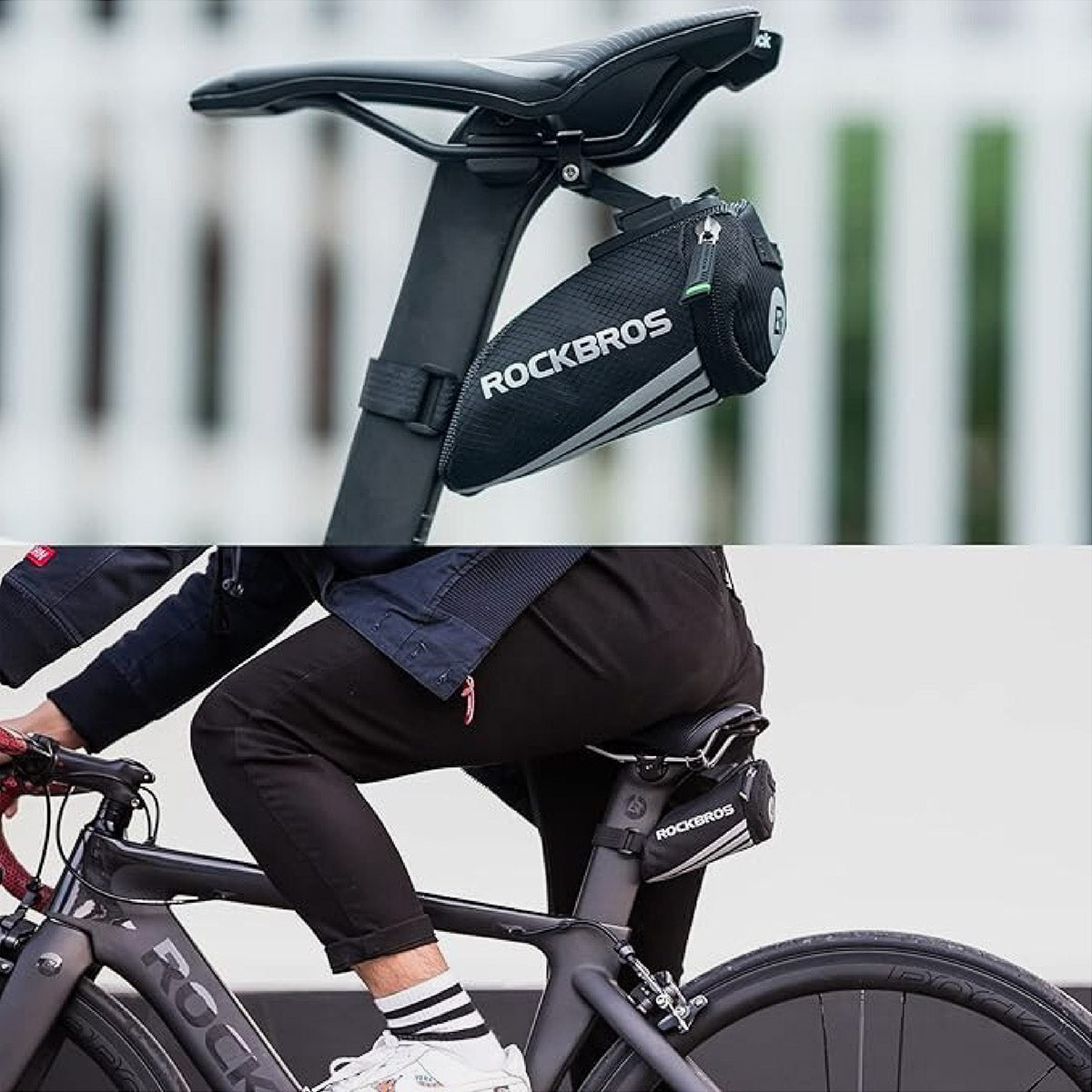 ROCKBROS Fahrradsatteltasche 1L Nylon Reflektierend mit Rücklicht-Halterung