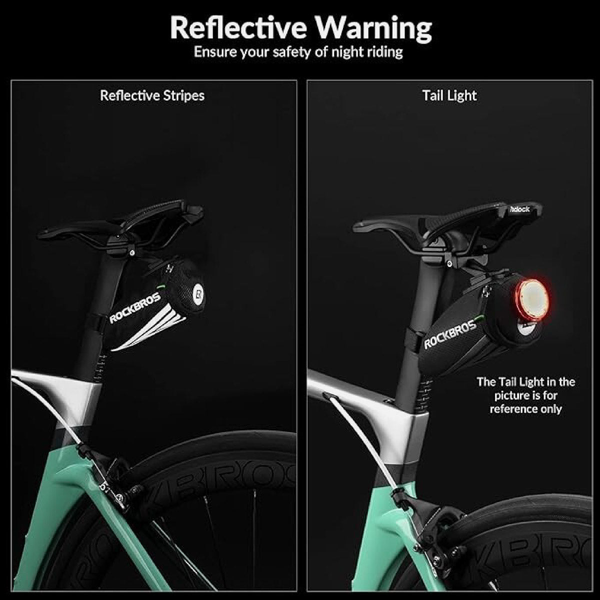 ROCKBROS Fahrradsatteltasche 1L Nylon Reflektierend mit Rücklicht-Halterung