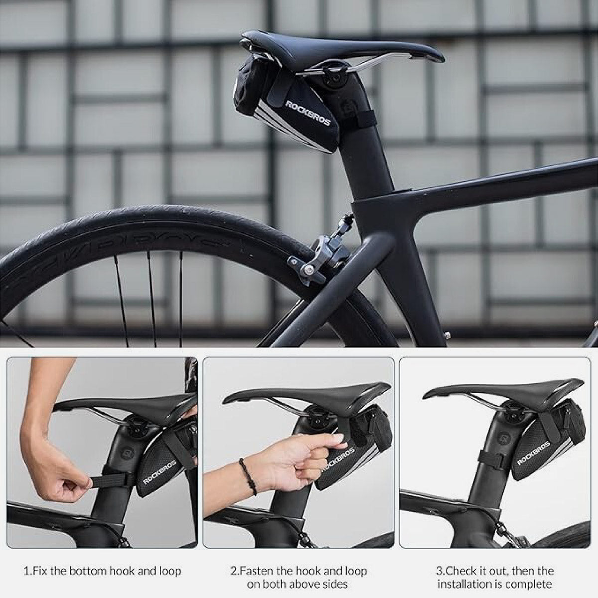 ROCKBROS Fahrradsatteltasche 1L Nylon Reflektierend mit Rücklicht-Halterung
