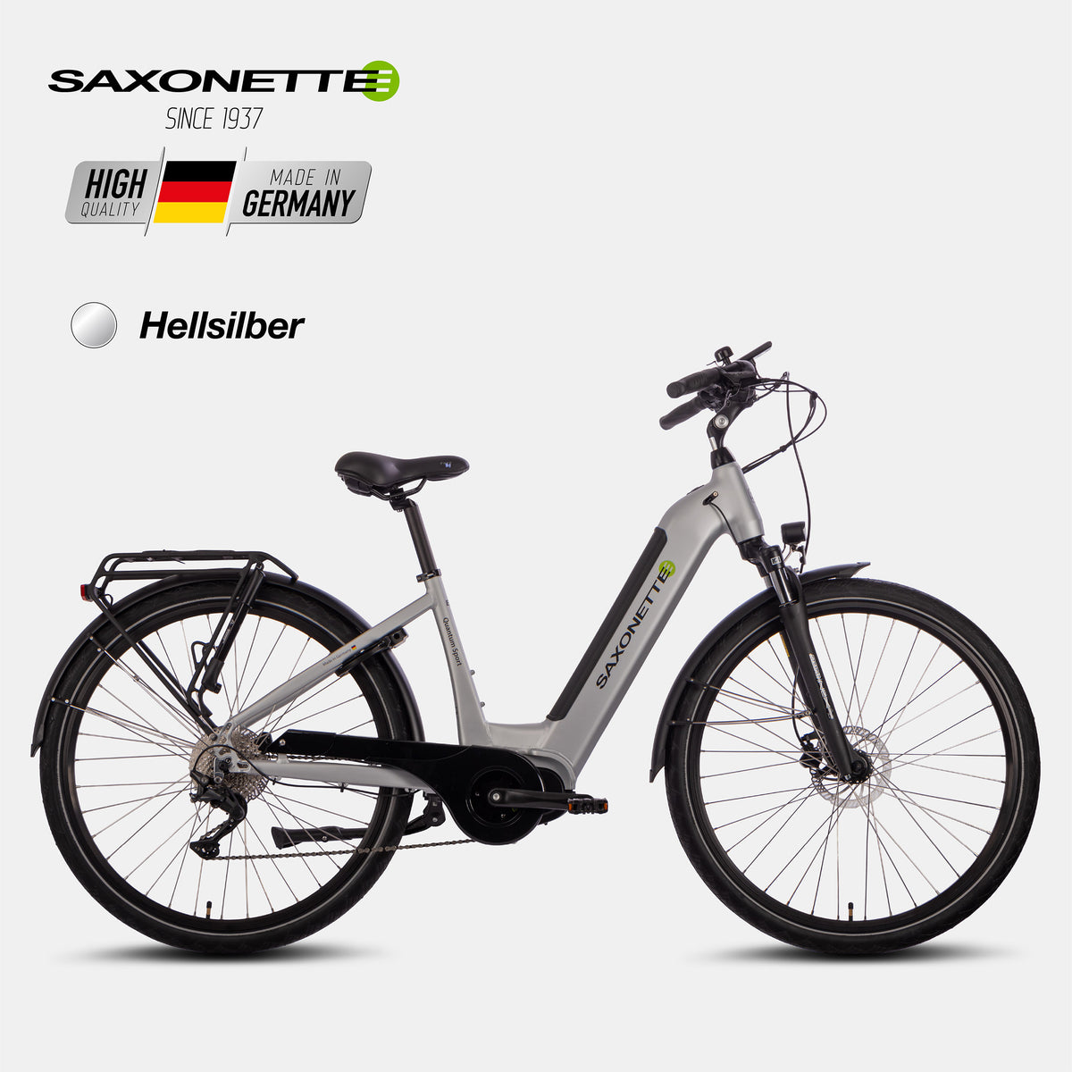 SAXONETTE Quantum Sport Wave, hellsilber, Mittelmotor, 10-Gang Shimano.