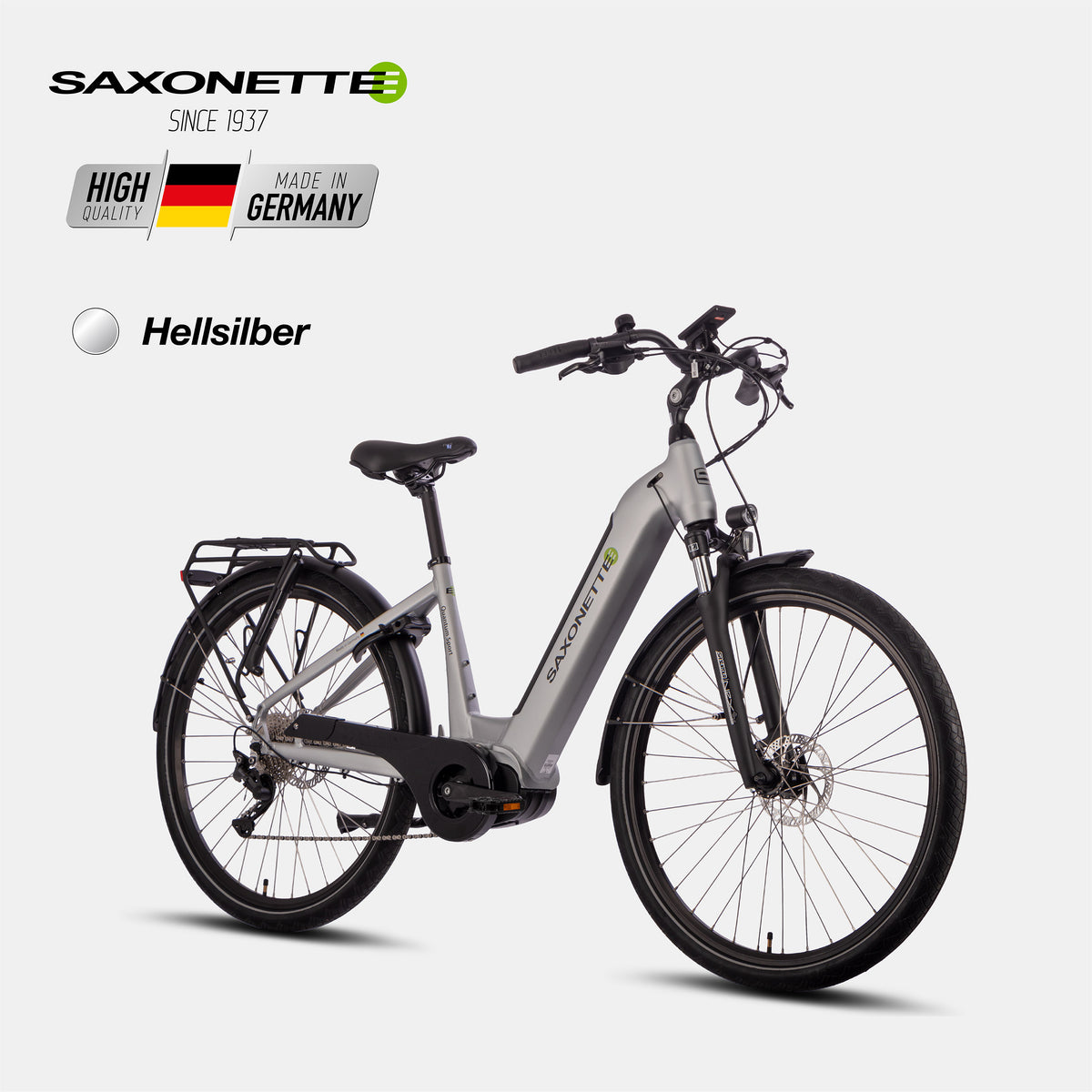 SAXONETTE Quantum Sport Wave, hellsilber, Mittelmotor, 10-Gang Shimano.