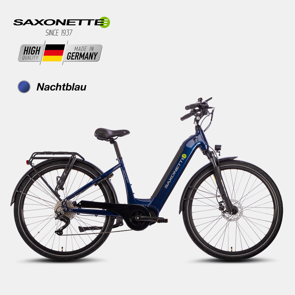 SAXONETTE Quantum Sport Wave, nachtblau, Mittelmotor, 10-Gang Shimano.