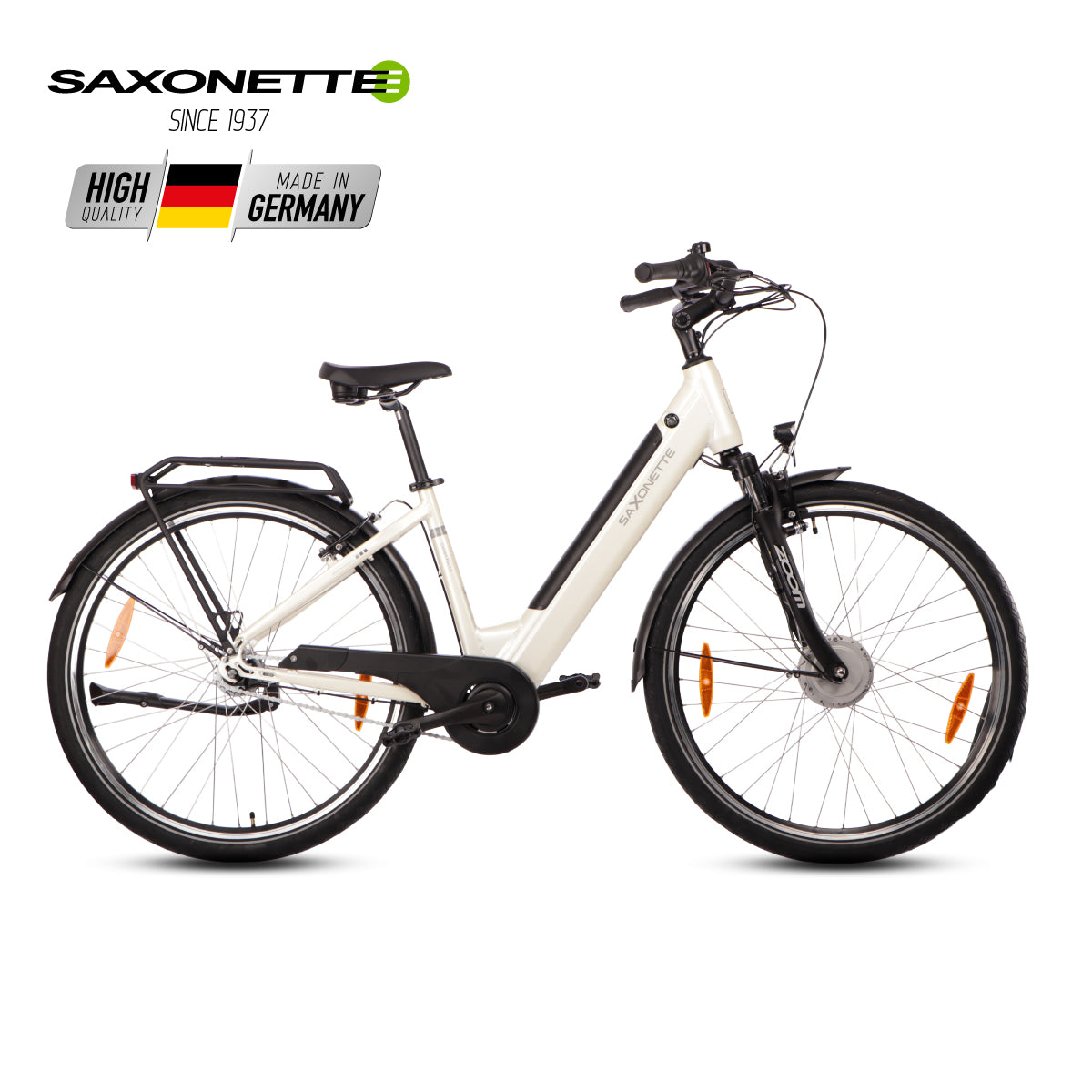 SAXONETTE Comfort Plus 5.0, Elfenbein – Tiefeinsteiger, 468 Wh, 250 W Frontmotor.