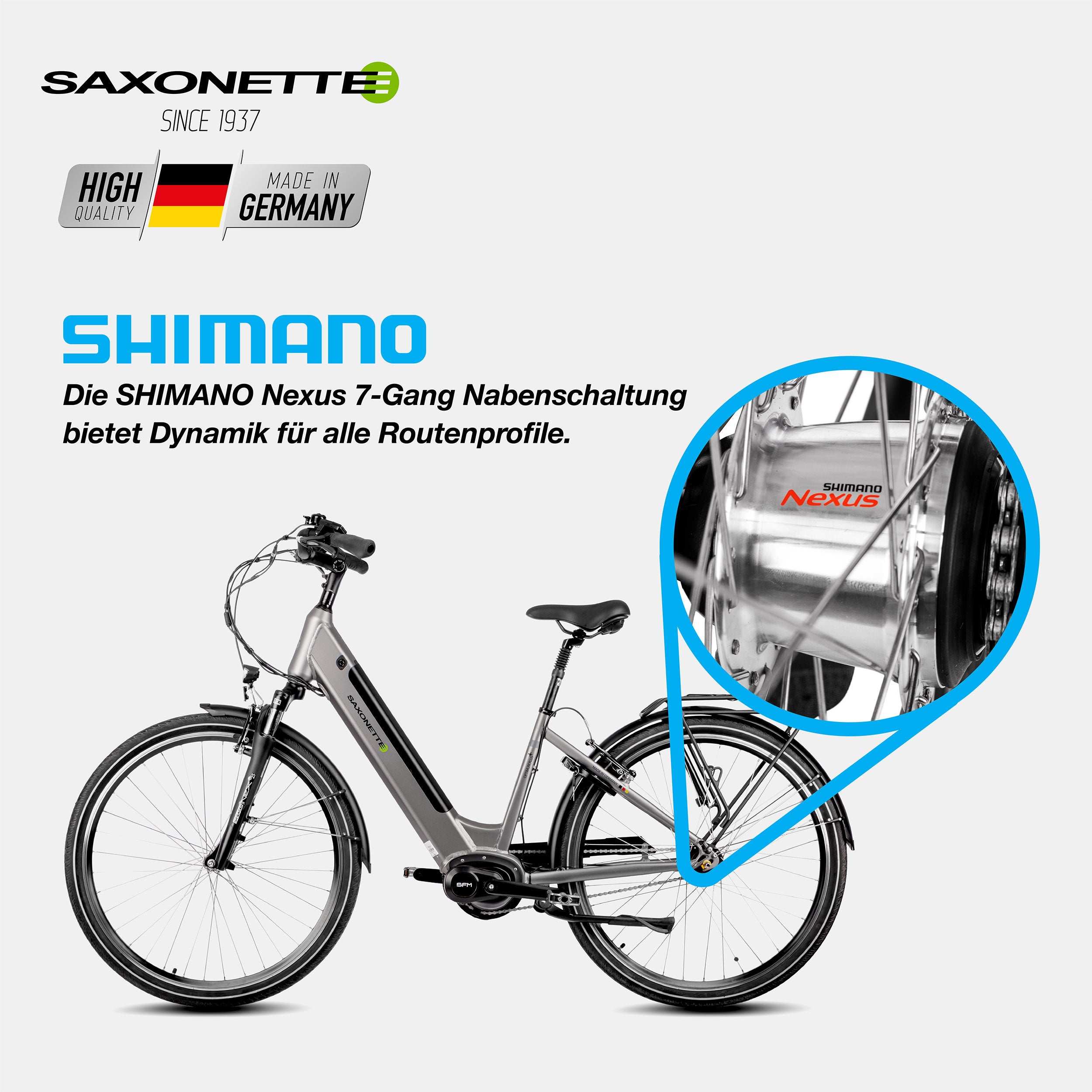 SAXONETTE E-Bike Optimum Plus Wave, Trekking, Mittelmotor, Shimano 7 Gang