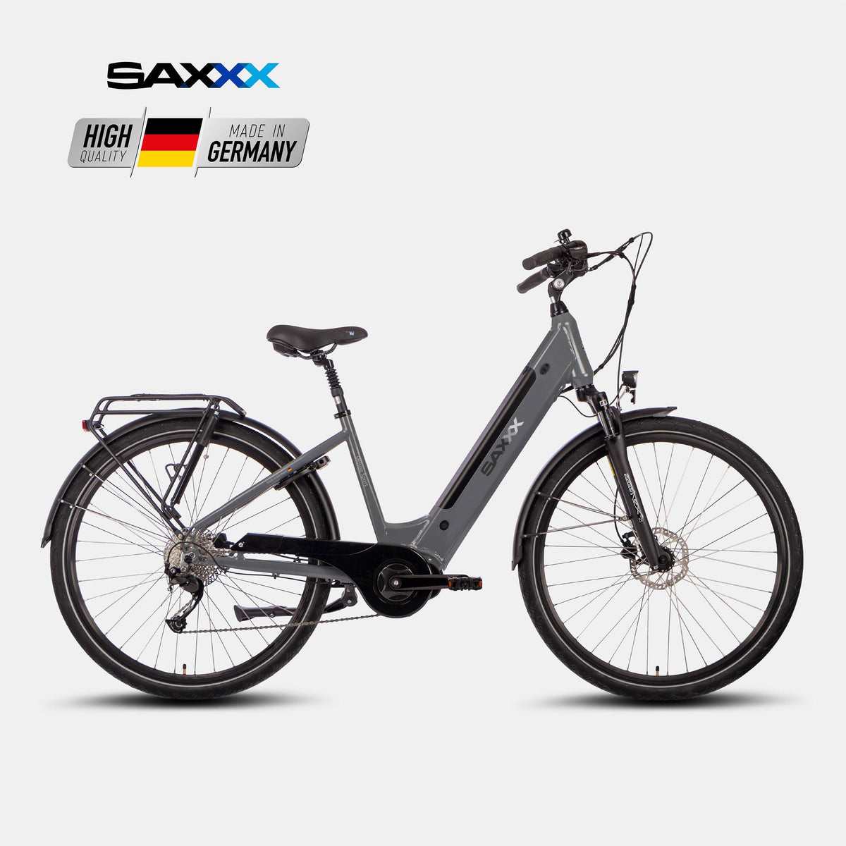 SAXXX Del. Sport Wave – City-E-Bike mit Mittelmotor, dunkelgrau.