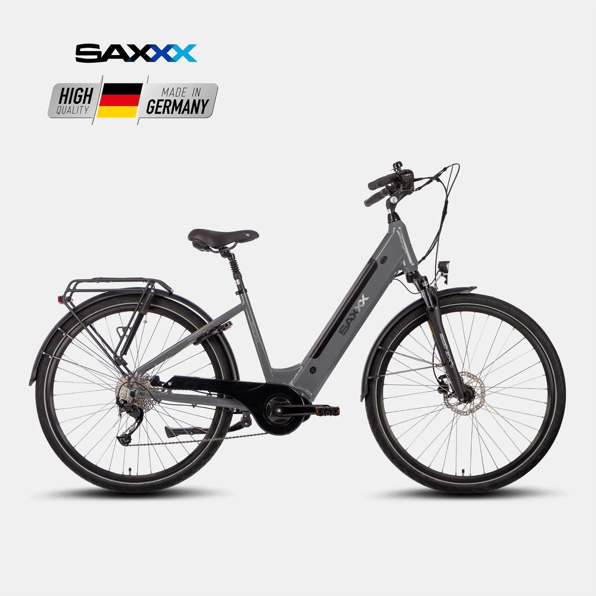 SAXXX Del. Sport Wave – City-E-Bike mit Mittelmotor, dunkelgrau.