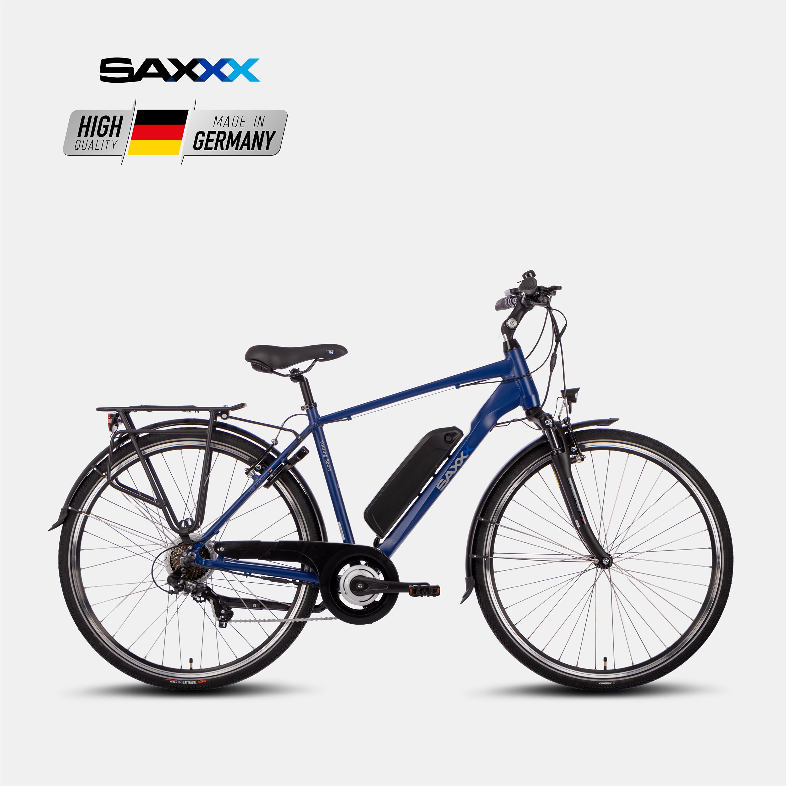 SAXXX Touring Sport Diamant 7-Gang – Blau, E-Trekkingbike.