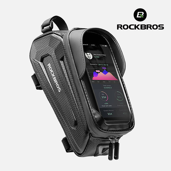 ROCKBROS Oberrohr-Fahrradtasche Schwarz, wasserdicht, mit Handyhalter