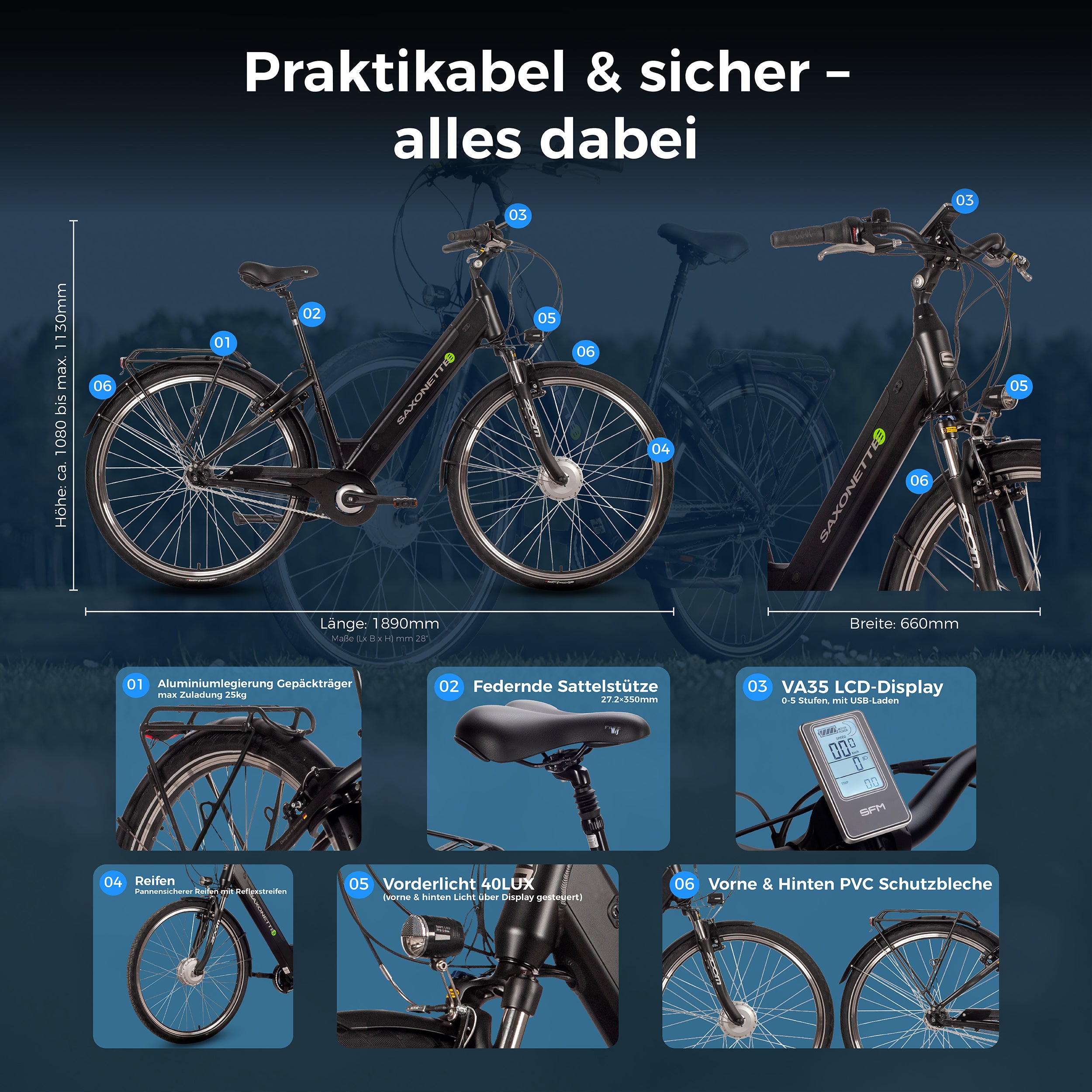 SAXONETTE Comfort Plus 4.0 Wave Vorderradmotor E-Bike