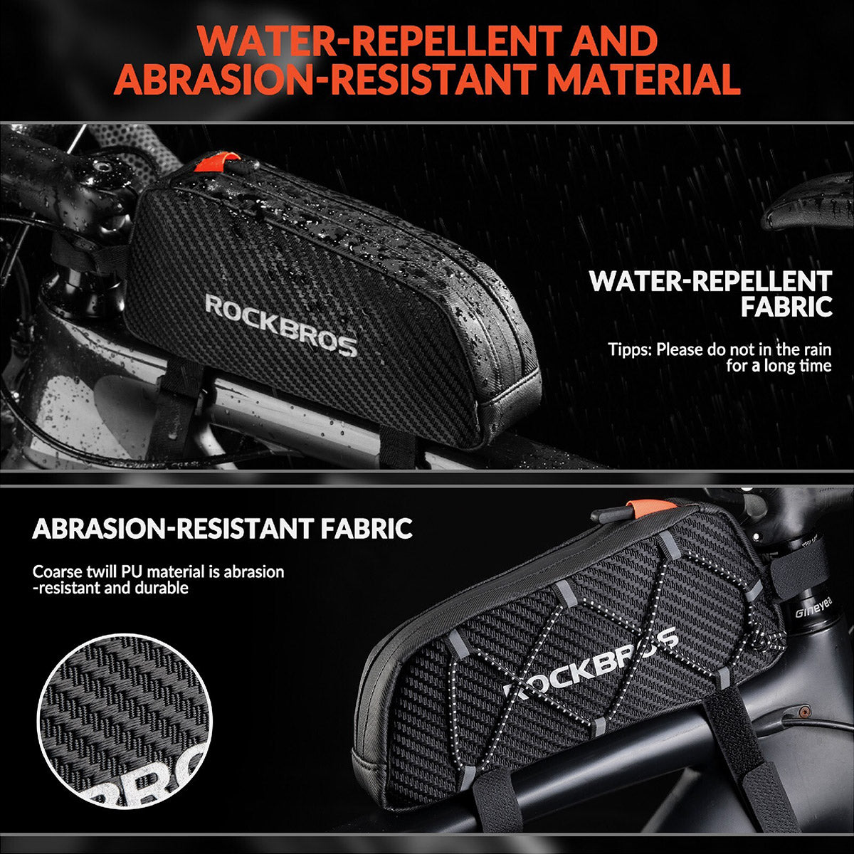 ROCKBROS 1L Wasserdichte Fahrradrahmentasche Reflektor Klettverschluss