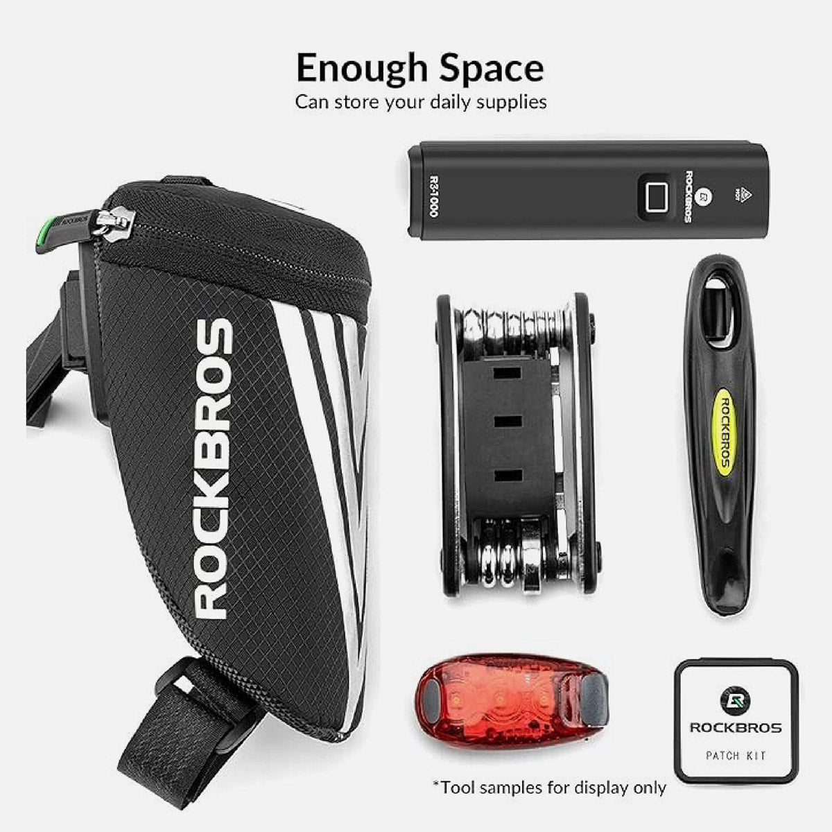 ROCKBROS Fahrradsatteltasche 1L Nylon Reflektierend mit Rücklicht-Halterung