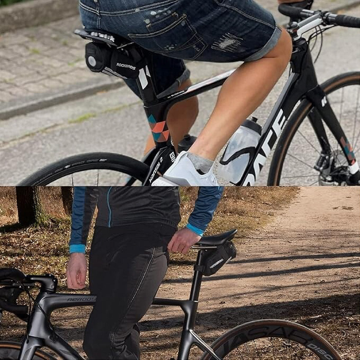 ROCKBROS Fahrradsatteltasche 1L Nylon Reflektierend mit Rücklicht-Halterung