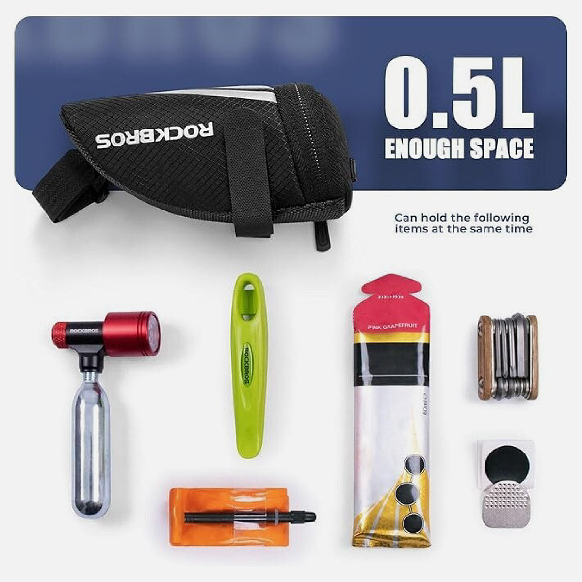 ROCKBROS Fahrradsatteltasche 1L Nylon Reflektierend mit Rücklicht-Halterung