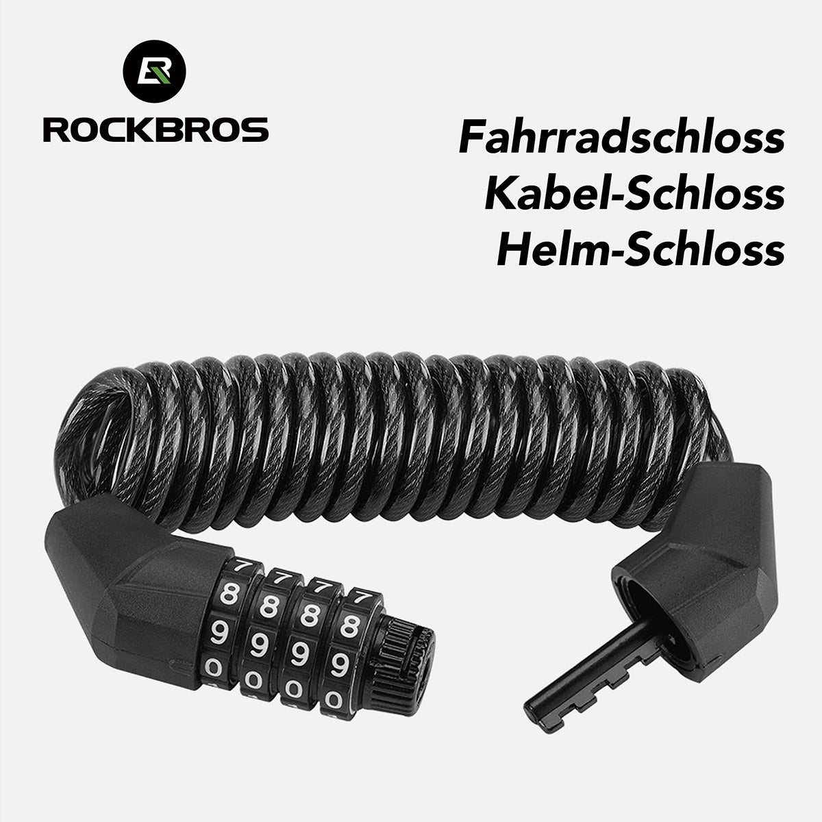 ROCKBROS Mini Fahrradschloss – Spiralkabel mit 4-Zahlencode, Zinklegierung + PVC, leicht & kompakt