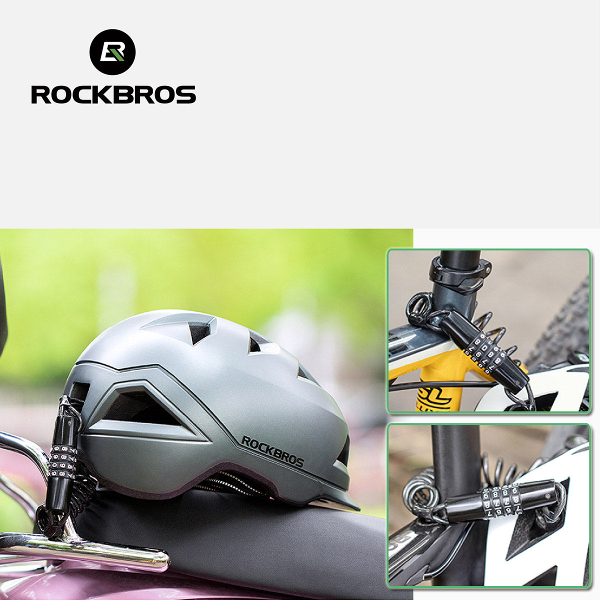 ROCKBROS Helmschloss am Fahrradrahmen – kompaktes Zahlenschloss, schnell montiert (Detailansichten)