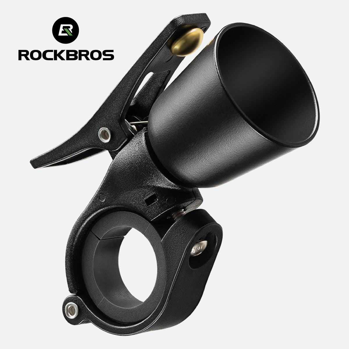 ROCKBROS Retro-Fahrradklingel aus Kupferlegierung, schwarze Becherform, Lenkerhalterung.