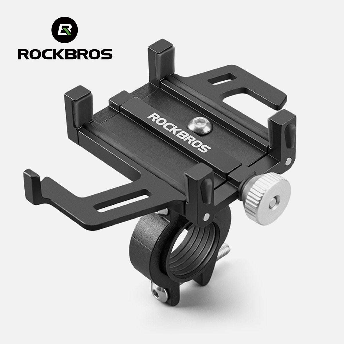 ROCKBROS Fahrrad-Handyhalterung aus CNC-Aluminium, verstellbare Kralle, Lenkerhalter für 4–7-Zoll-Smartphones.
