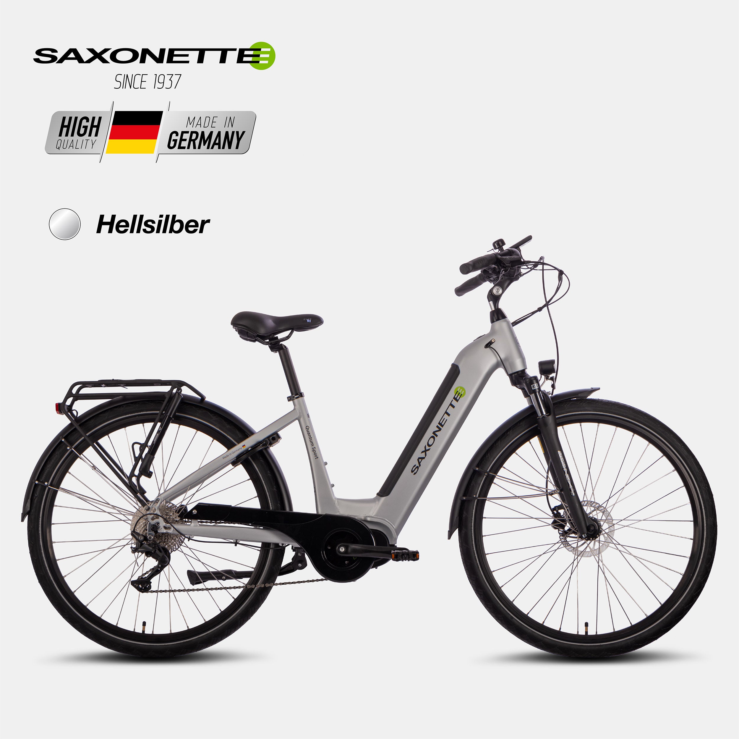 SAXONETTE Quantum Sport Wave, hellsilber, Mittelmotor, 10-Gang Shimano.