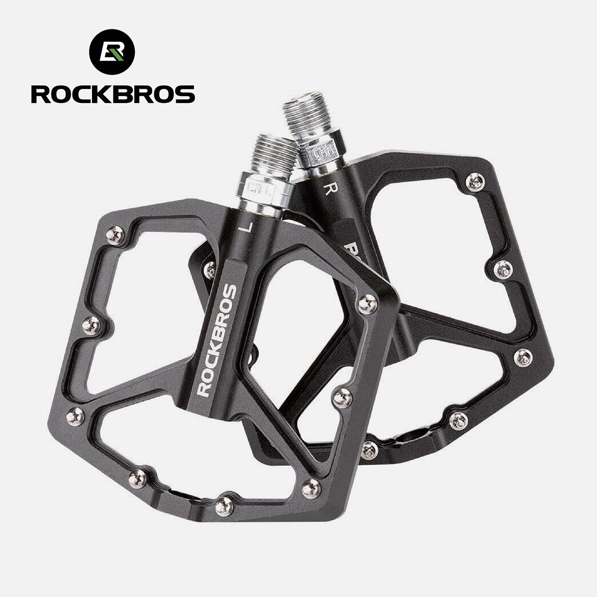 ROCKBROS Aluminium-Pedale mit breiter Plattform und rutschfesten Metallstollen.