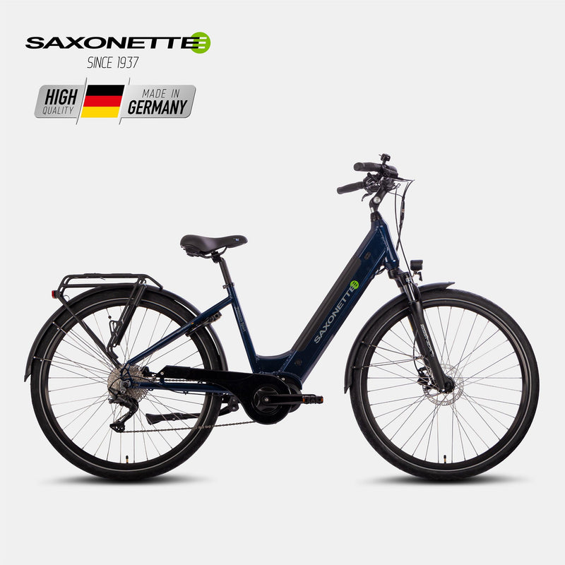SAXONETTE Premium Sport Wave E-bike – Seit 1937, Hochwertig Made in Germany, Fahrradfarbe Dunkelblau