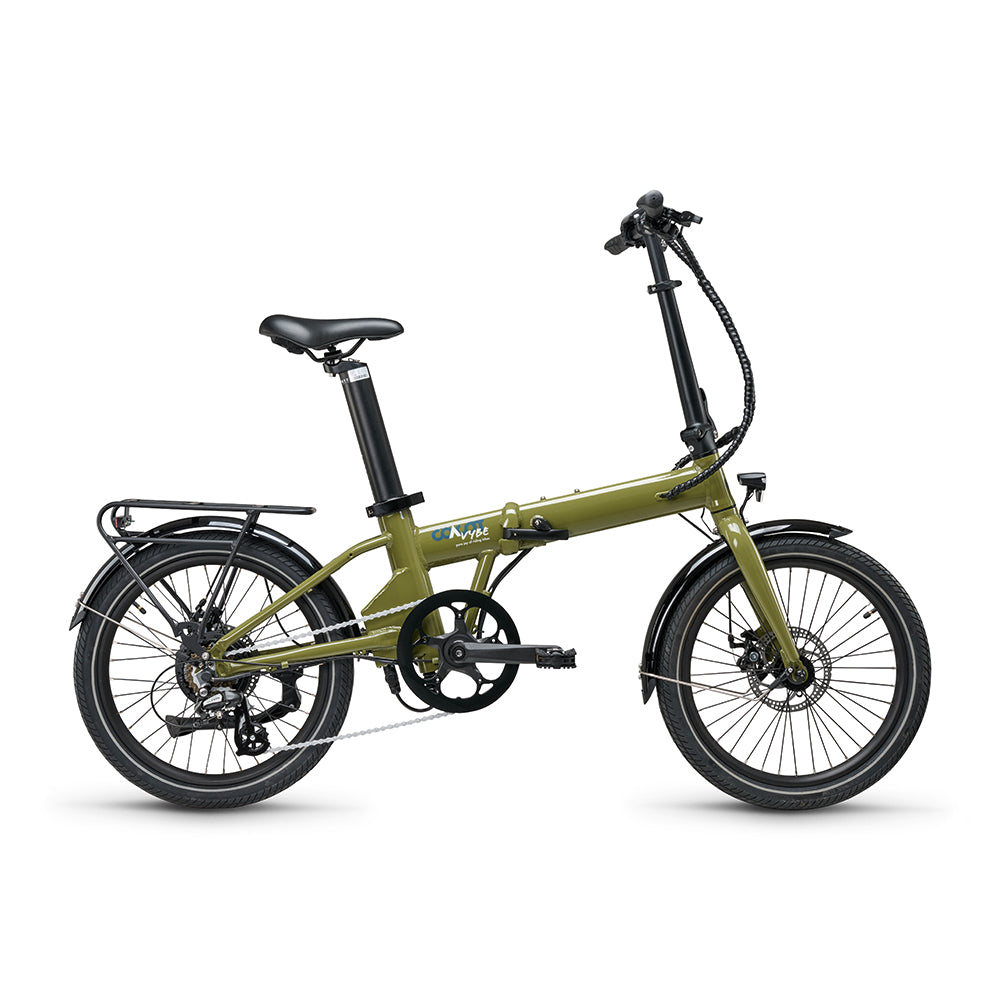 COAST VYBE Light 7S E-Faltrad, 20-Zoll, Olivgrün, 7-Gang, Scheibenbremsen, Gepäckträger