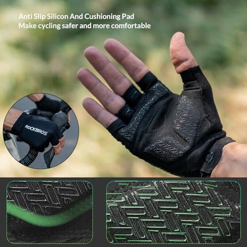 ROCKBROS Fahrradhandschuhe Sommer | Atmungsaktive Halbfinger Handschuhe mit SBR-Polsterung, Rutschfest & Stoßdämpfend