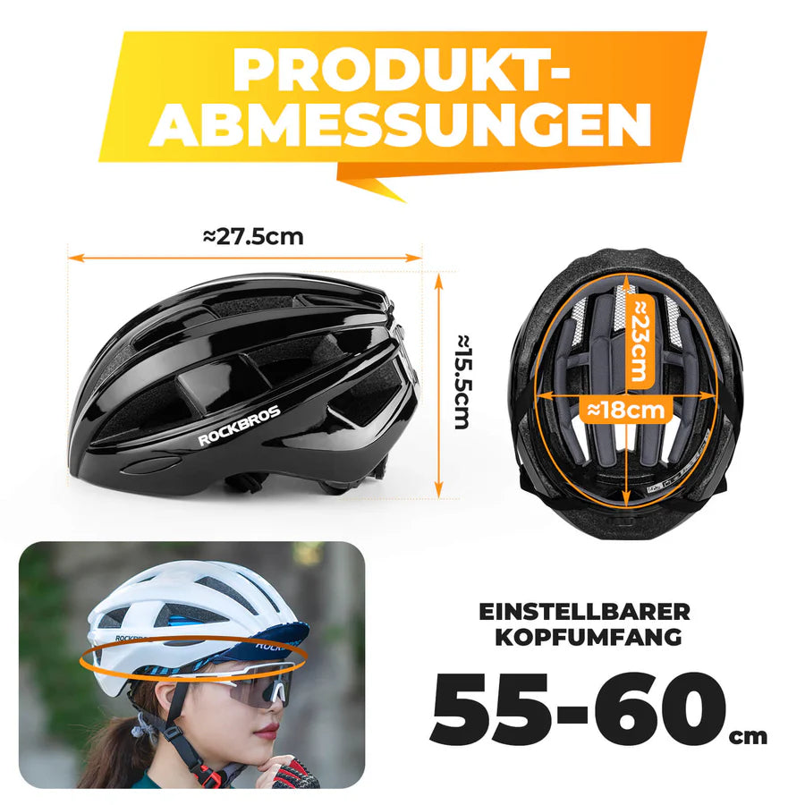 ROCKBROS Fahrradhelm mit Rücklicht und Belüftung Unisex 55-60cm