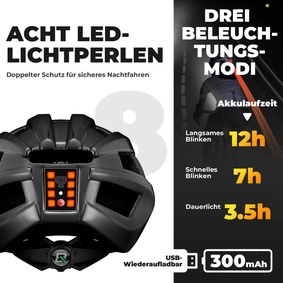 ROCKBROS Fahrradhelm mit Rücklicht und Belüftung Unisex 55-60cm