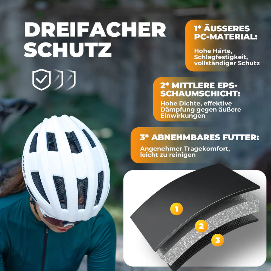ROCKBROS Fahrradhelm mit Rücklicht und Belüftung Unisex 55-60cm