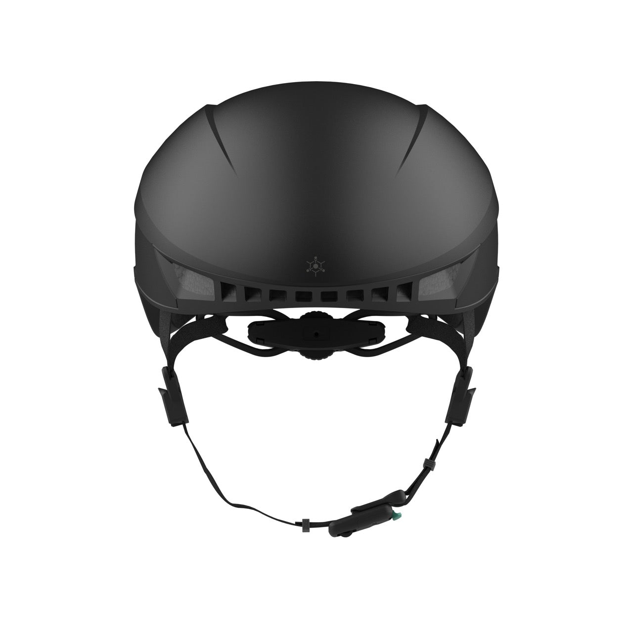 „Frontansicht CRNK Genetic Alpha: kompakte Schale, breite Lüftungsschlitze, rückseitige LED-Beleuchtung, verstellbares Drehrad“