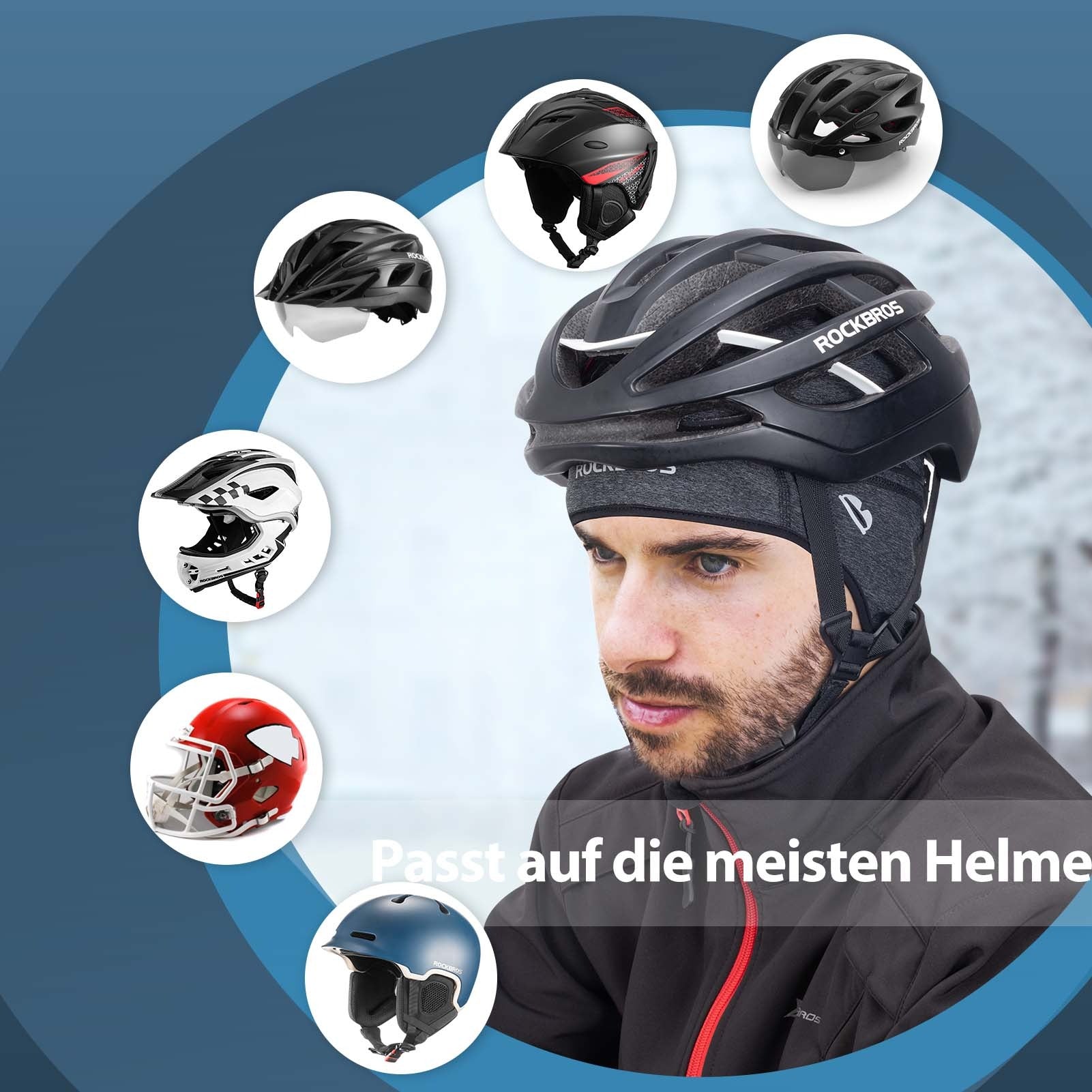 fahrradhelm mützenoptik Rockbros Winter Fahrradmütze (Helmmütze) | Winddicht & Brillenlöcher