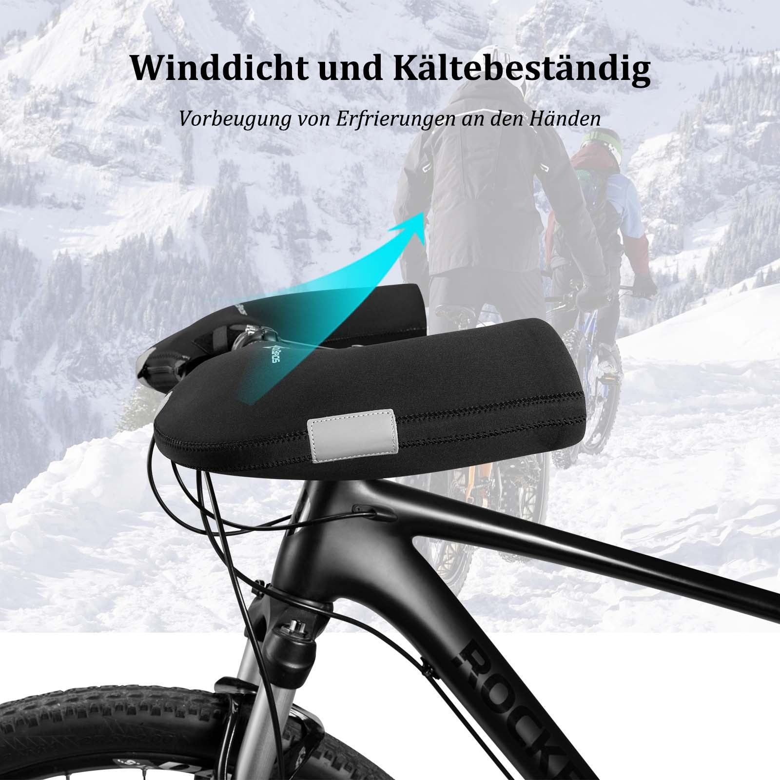 Kälteresistente Neopren-Handschalen mit Klettbefestigung, kompatibel mit Brems- und Schaltzügen.