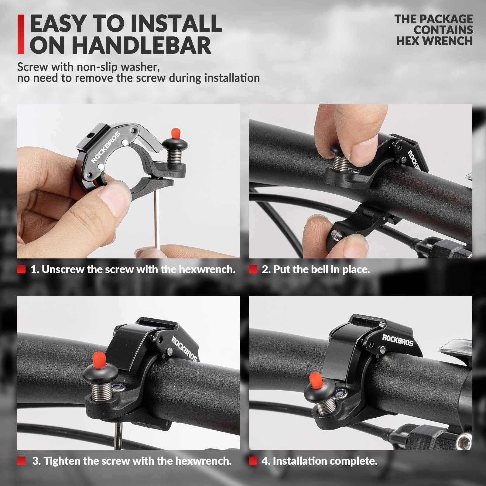 ROCKBROS Fahrradklingel, verdeckte Bauform, einfache Montage mit Inbusschlüssel


