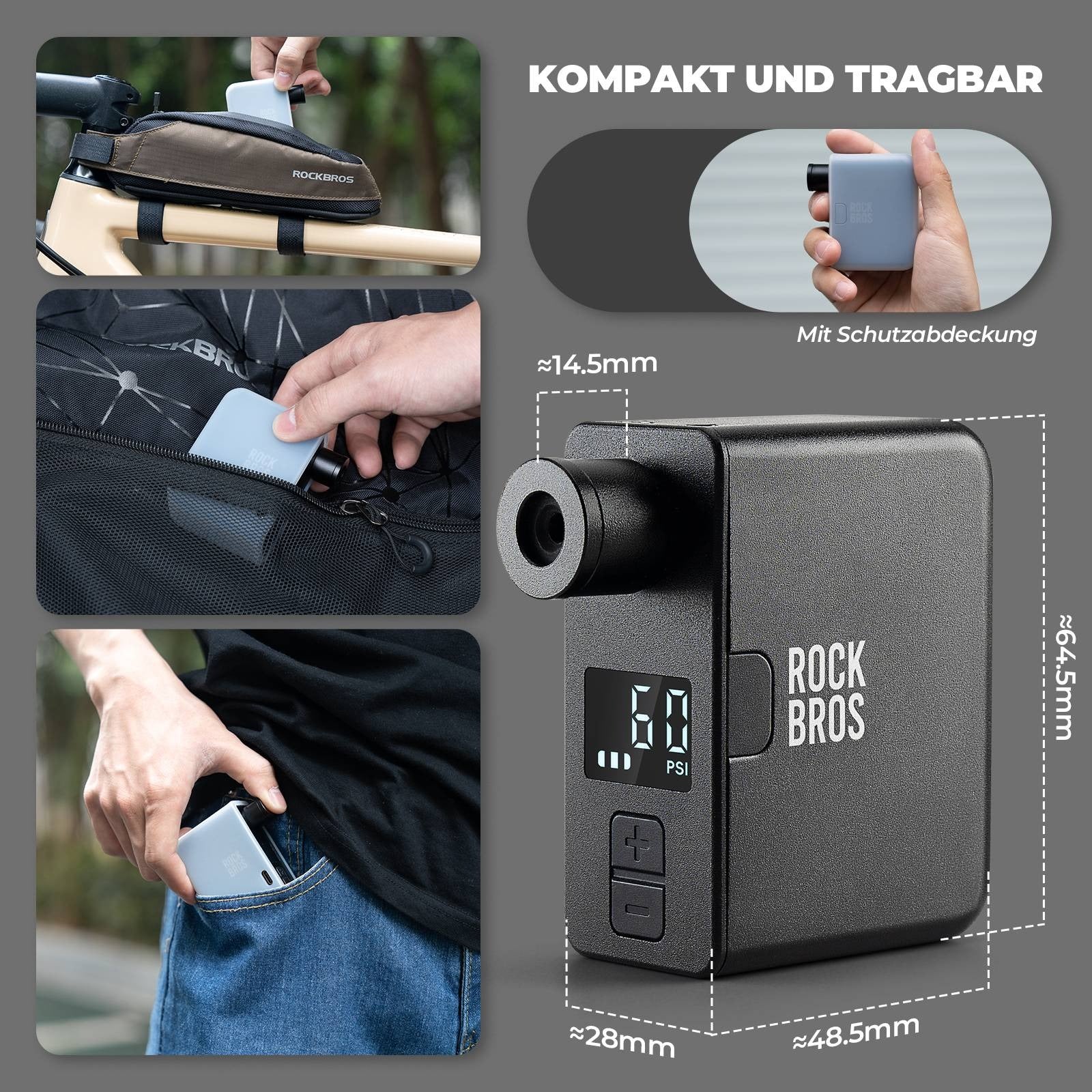 mini akku fahrradpumpe Rockbros Elektrische Fahrradpumpe: Mini Akku Pumpe 150PSI USB