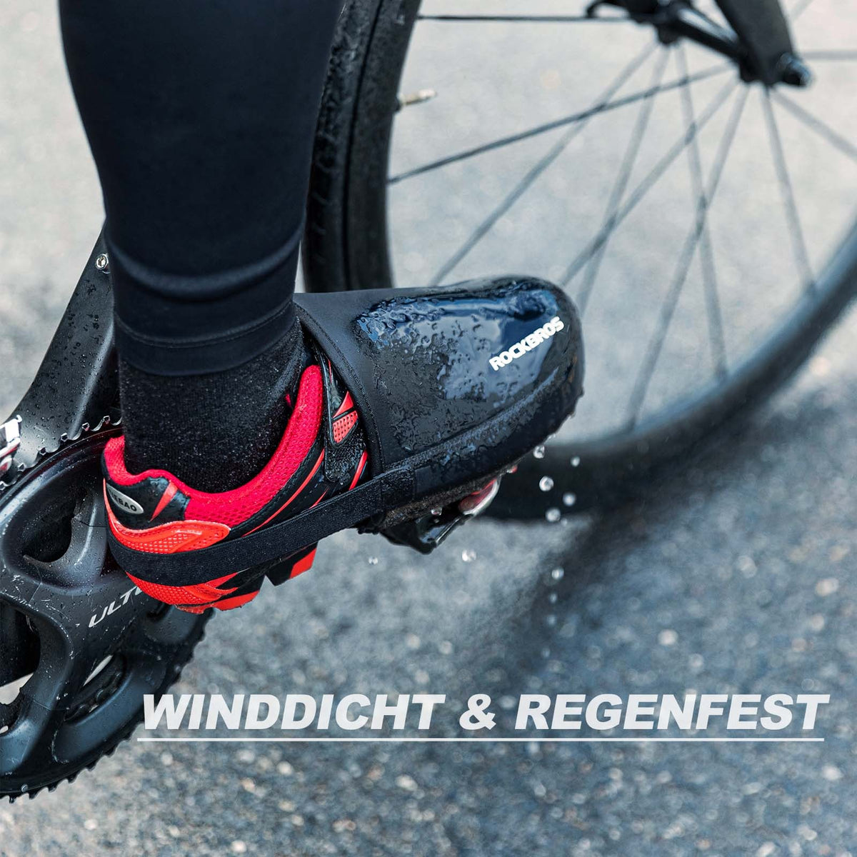 Regenfahrt mit ROCKBROS Toe Cover am Pedal – spritzfest, hält die Füße warm und trocken