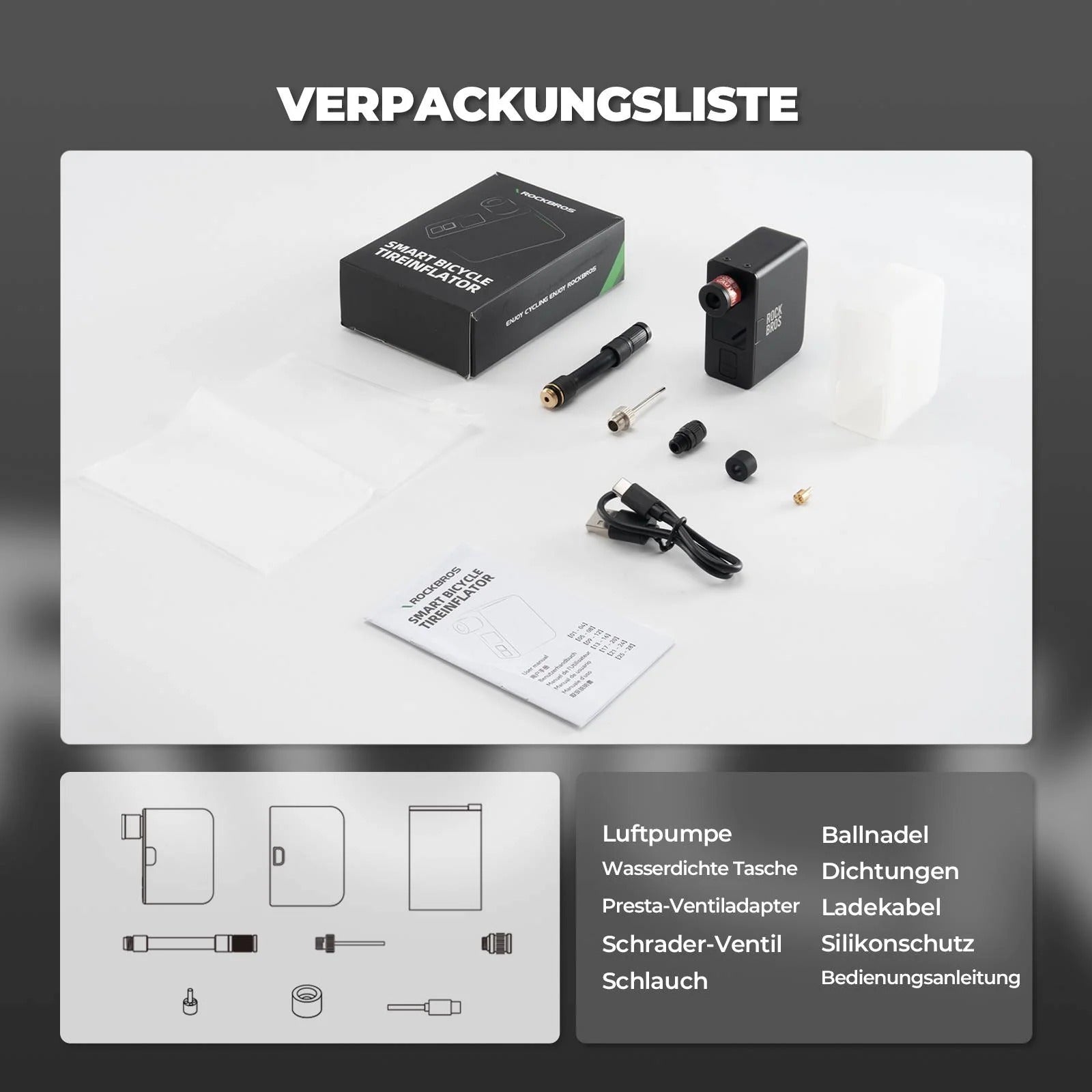 akku fahrradpumpe für unterwegs Rockbros Elektrische Fahrradpumpe: Mini Akku Pumpe 150PSI USB