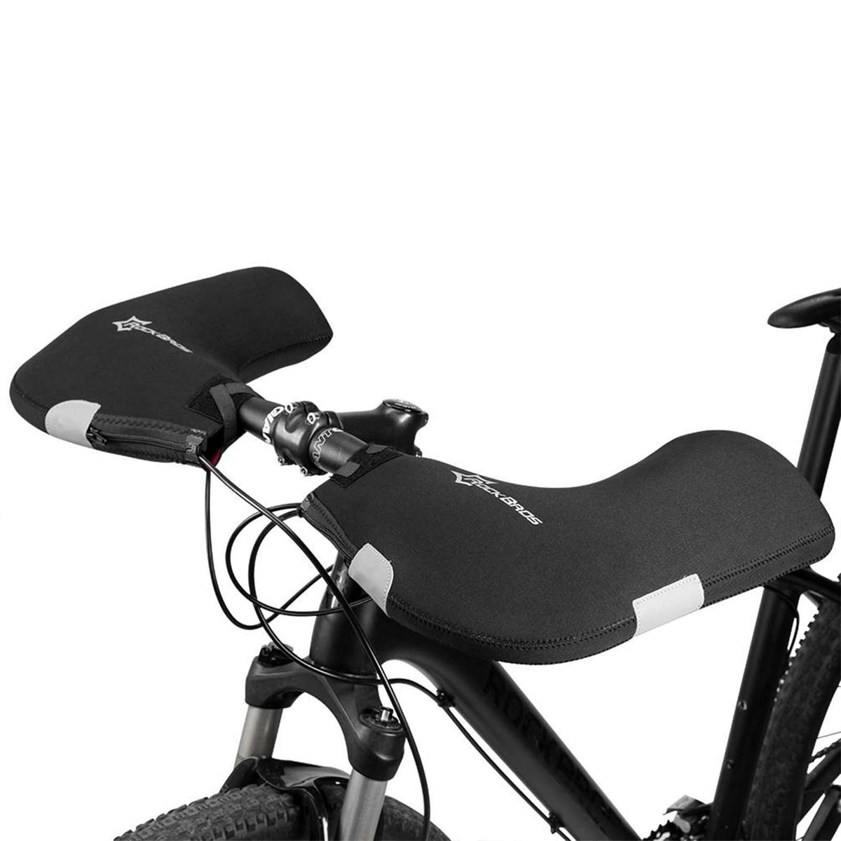 ROCKBROS Winter-Lenkerstulpen – winddichte Handschuh-Überzüge für Fahrradlenker in Schwarz mit Reflexstreifen.