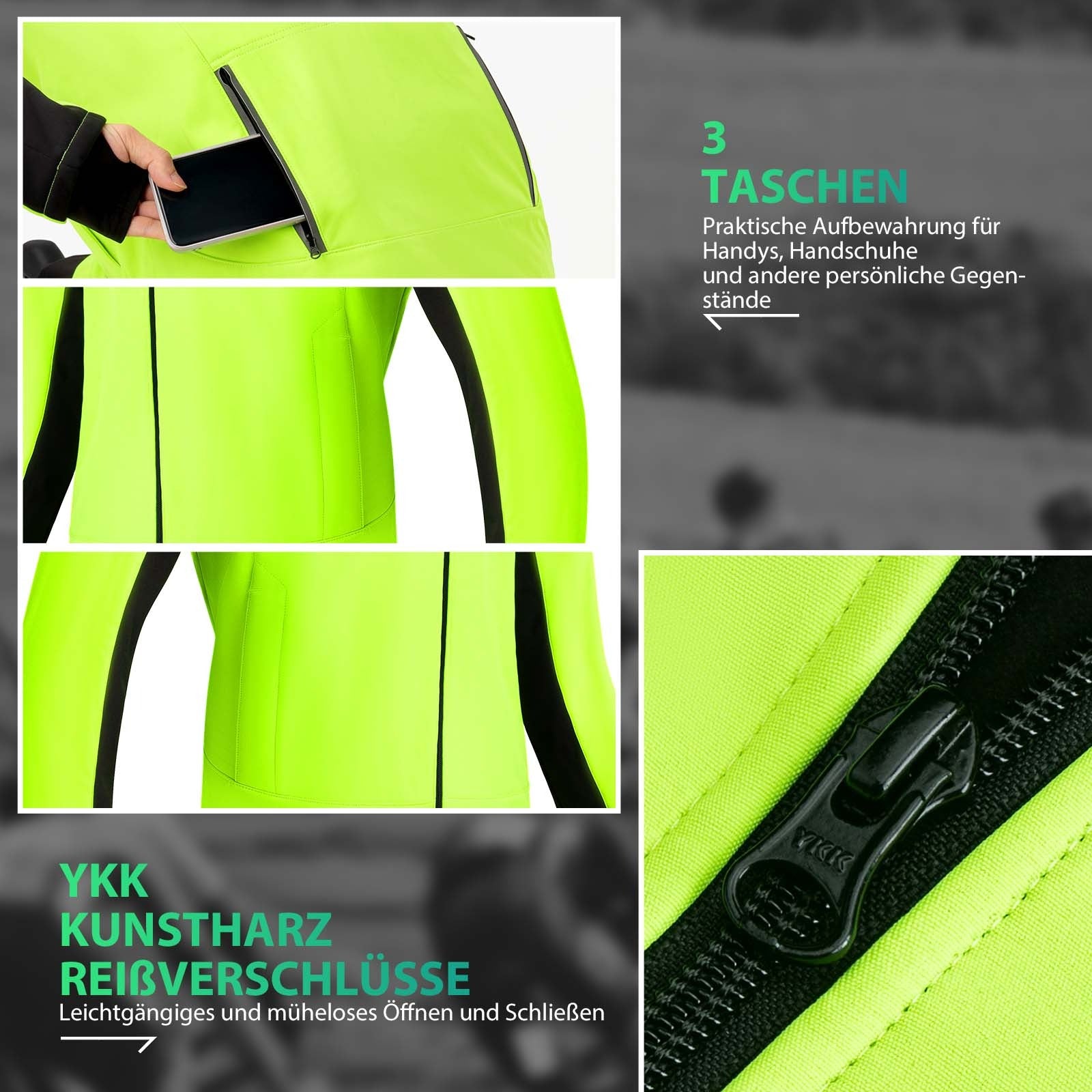 ROCKBROS Fahrradjacke Winter Herren Radjacke Leuchtendes Grün